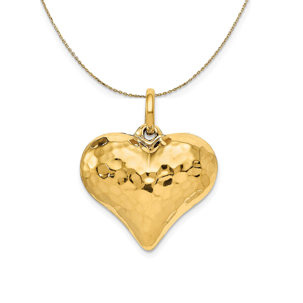 14k Yellow Gold Hollow Hammered Puffed Heart Necklace, Item N23717 by The Black Bow Jewelry Co.