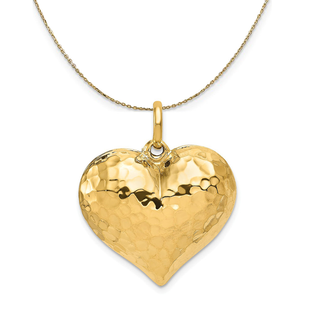14k Yellow Gold Hollow Hammered Puffed Heart Necklace, Item N23718 by The Black Bow Jewelry Co.