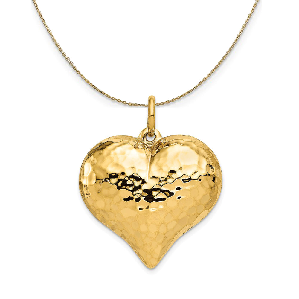 14k Yellow Gold Hollow Hammered Puffed Heart Necklace, Item N23719 by The Black Bow Jewelry Co.