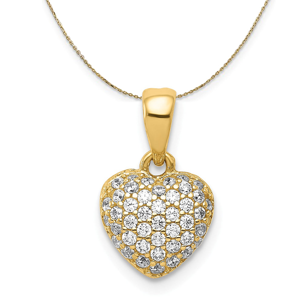 14k Yellow Gold Polished Pave Cubic Zirconia Heart Necklace, Item N23720 by The Black Bow Jewelry Co.