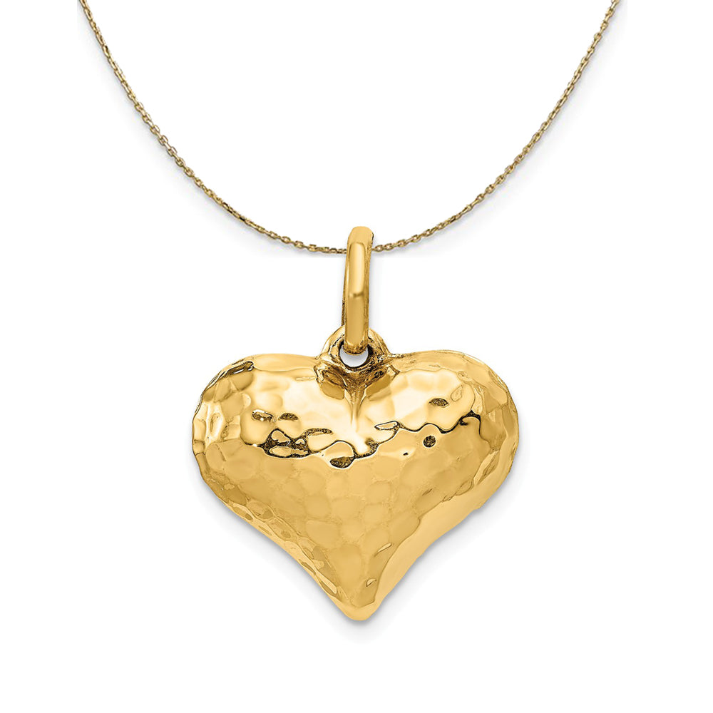 14k Yellow Gold Hollow Faceted Puffed Heart Necklace, Item N23724 by The Black Bow Jewelry Co.