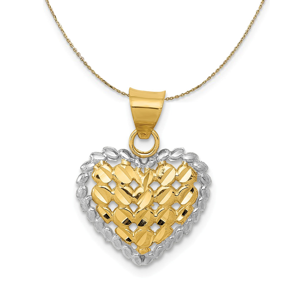 14k Yellow Gold and Rhodium Diamond Cut Heart Necklace, Item N23731 by The Black Bow Jewelry Co.