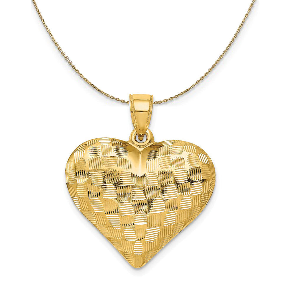 14k Yellow Gold Textured Puff Heart Necklace, Item N23734 by The Black Bow Jewelry Co.