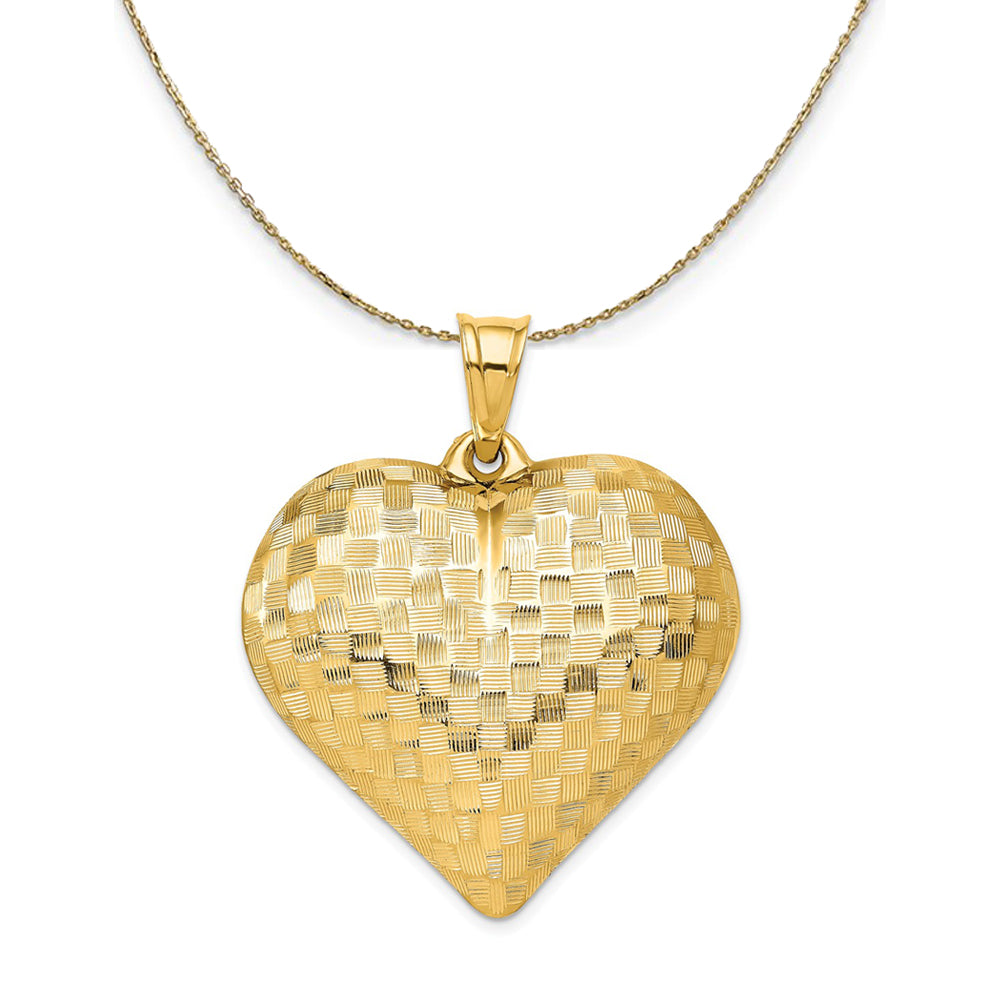14k Yellow Gold Textured Puff Heart (36mm) Necklace, Item N23735 by The Black Bow Jewelry Co.