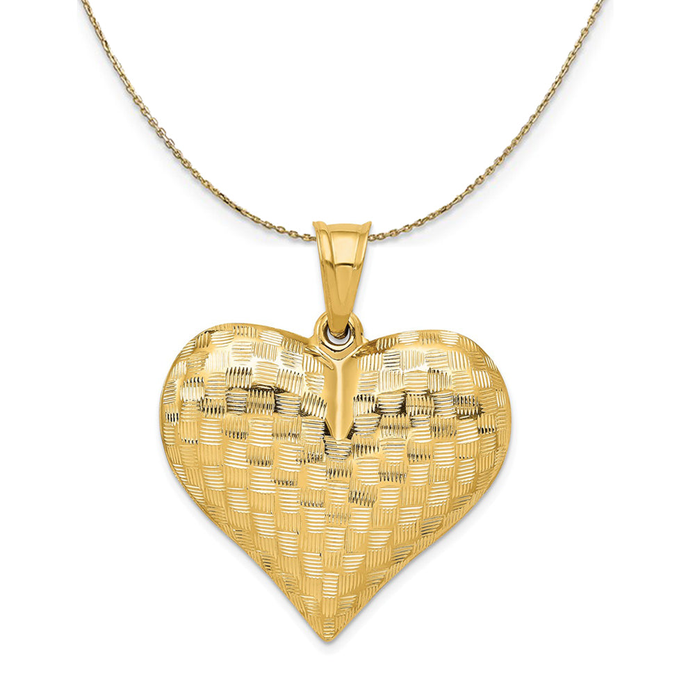 14k Yellow Gold Textured Puff Heart (32mm) Necklace, Item N23736 by The Black Bow Jewelry Co.