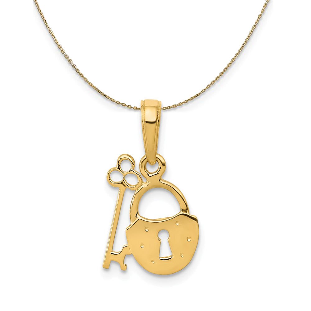 14k Yellow Gold Padlock and Key (11mm) Necklace, Item N23747 by The Black Bow Jewelry Co.