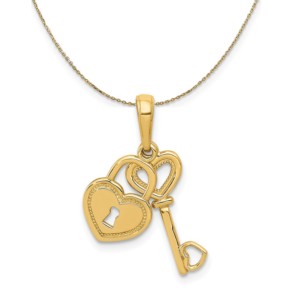 14k Yellow Gold Key and Heart Shaped Lock Necklace, Item N23754 by The Black Bow Jewelry Co.