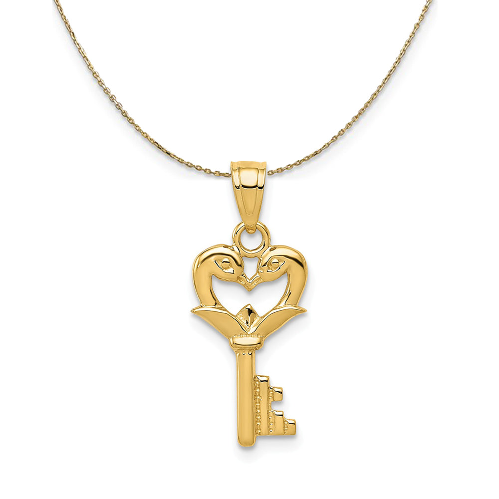 14k Yellow Gold Swans Key (9mm) Necklace, Item N23757 by The Black Bow Jewelry Co.