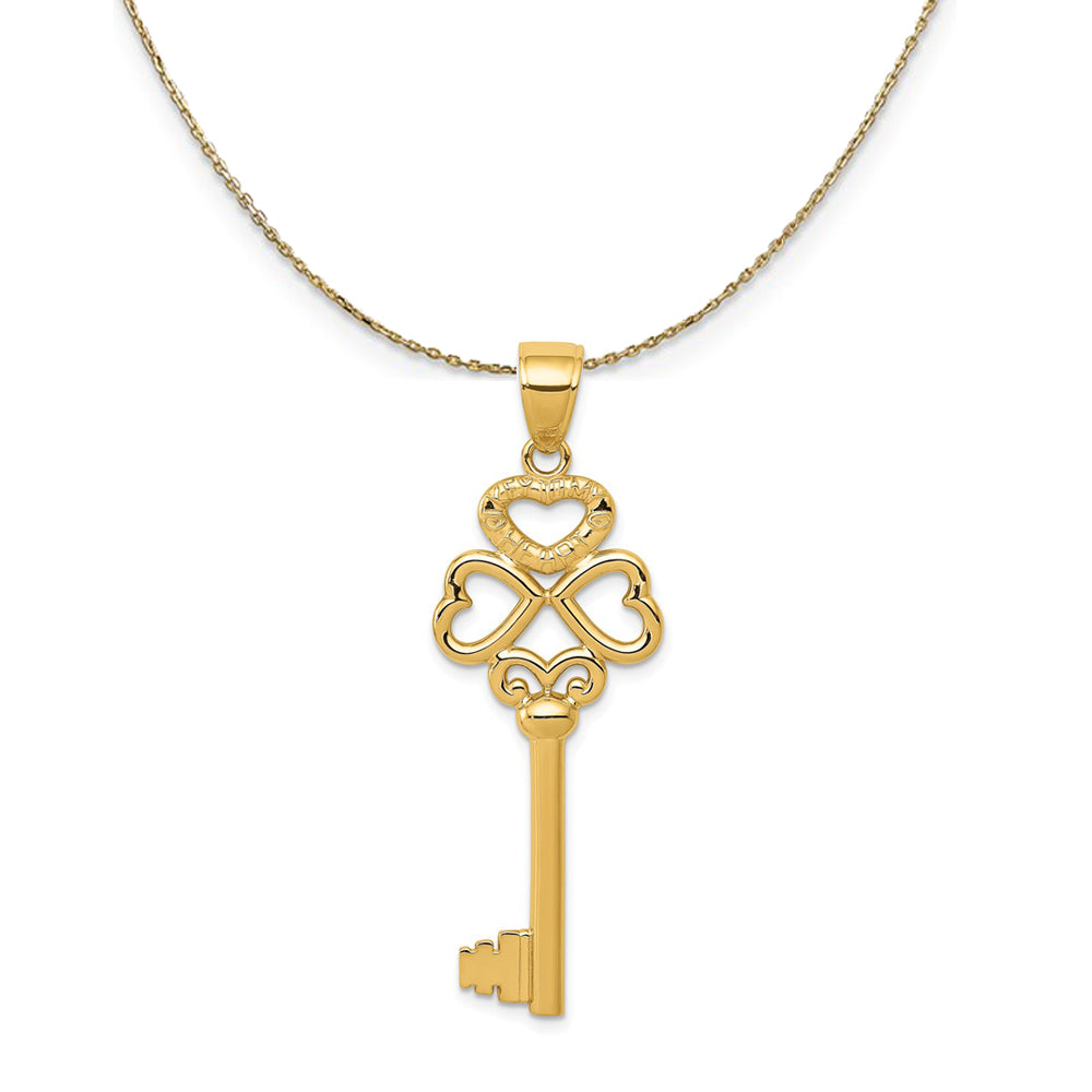 14k Yellow Gold Triple Heart with Key to My Heart Necklace, Item N23768 by The Black Bow Jewelry Co.