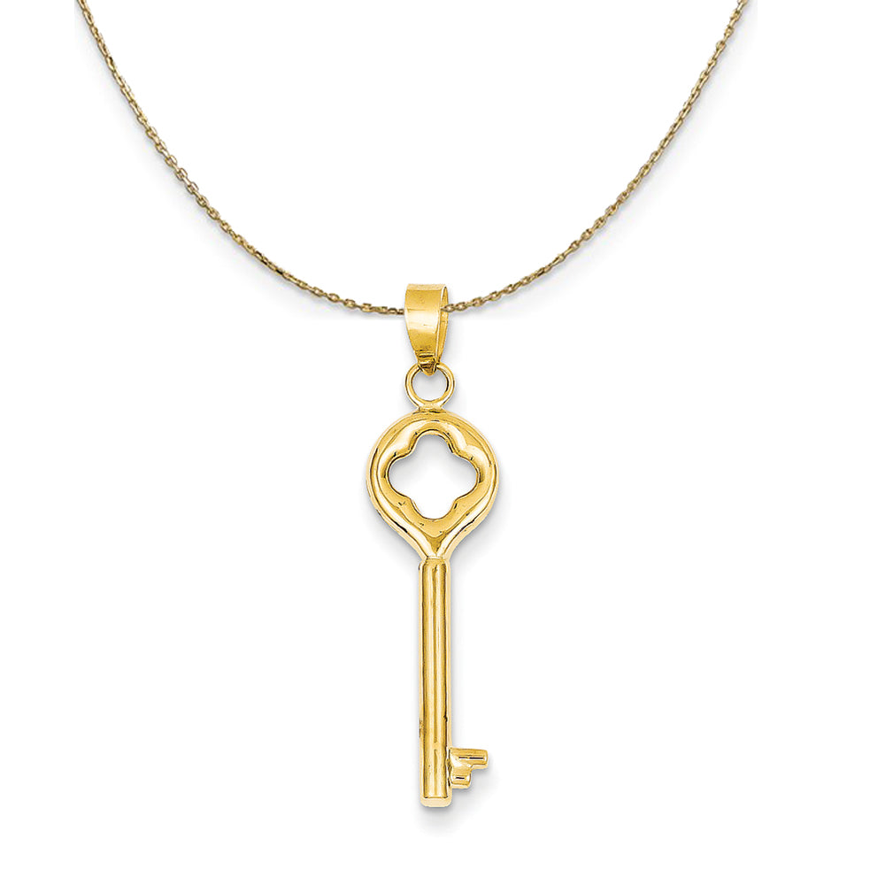 14k Yellow Gold Clover Top Round Key Necklace, Item N23774 by The Black Bow Jewelry Co.