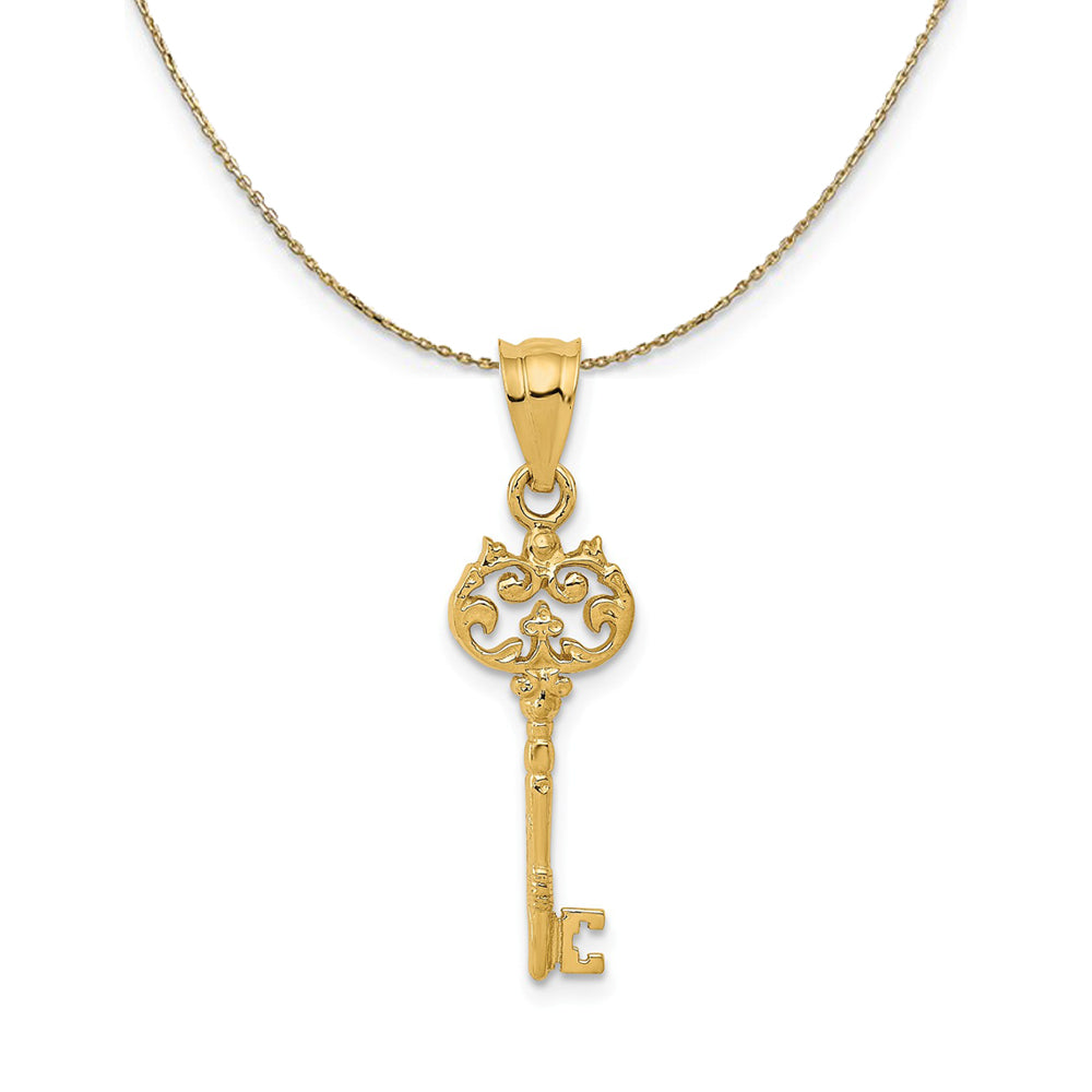 14k Yellow Gold Polished Fancy Key Necklace, Item N23777 by The Black Bow Jewelry Co.