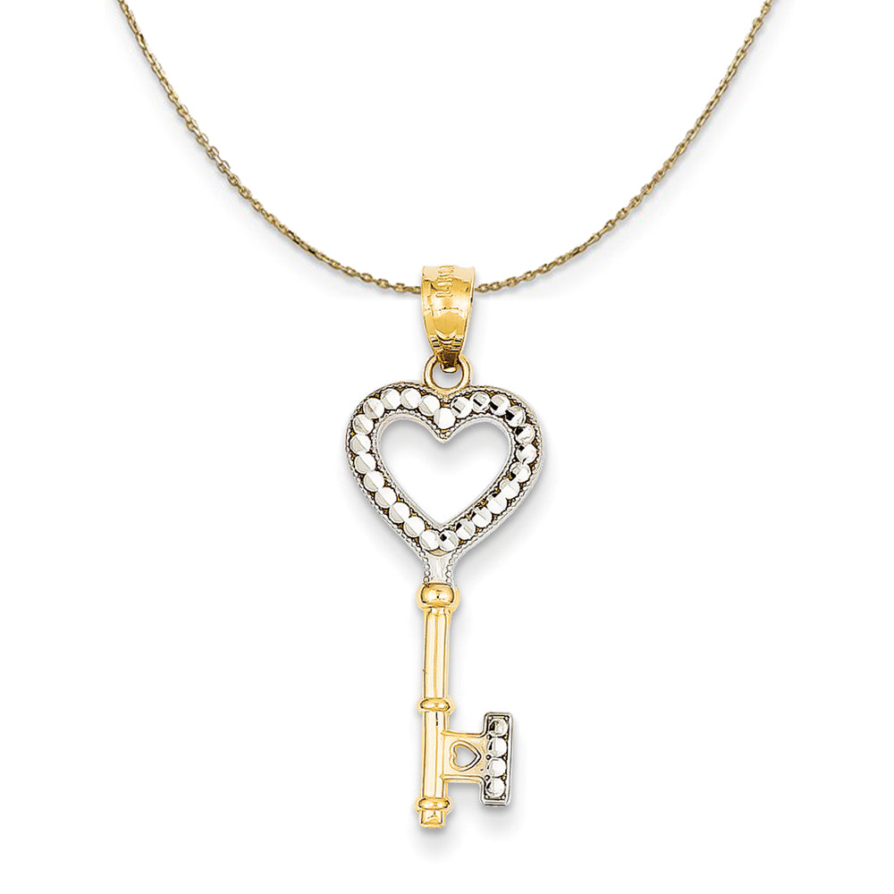 14k Yellow Gold and Rhodium Heart Key (10mm) Necklace, Item N23781 by The Black Bow Jewelry Co.