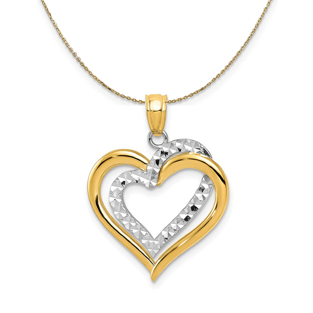 14k Two Tone Gold Diamond Cut Intertwined Hearts Necklace, Item N23785 by The Black Bow Jewelry Co.