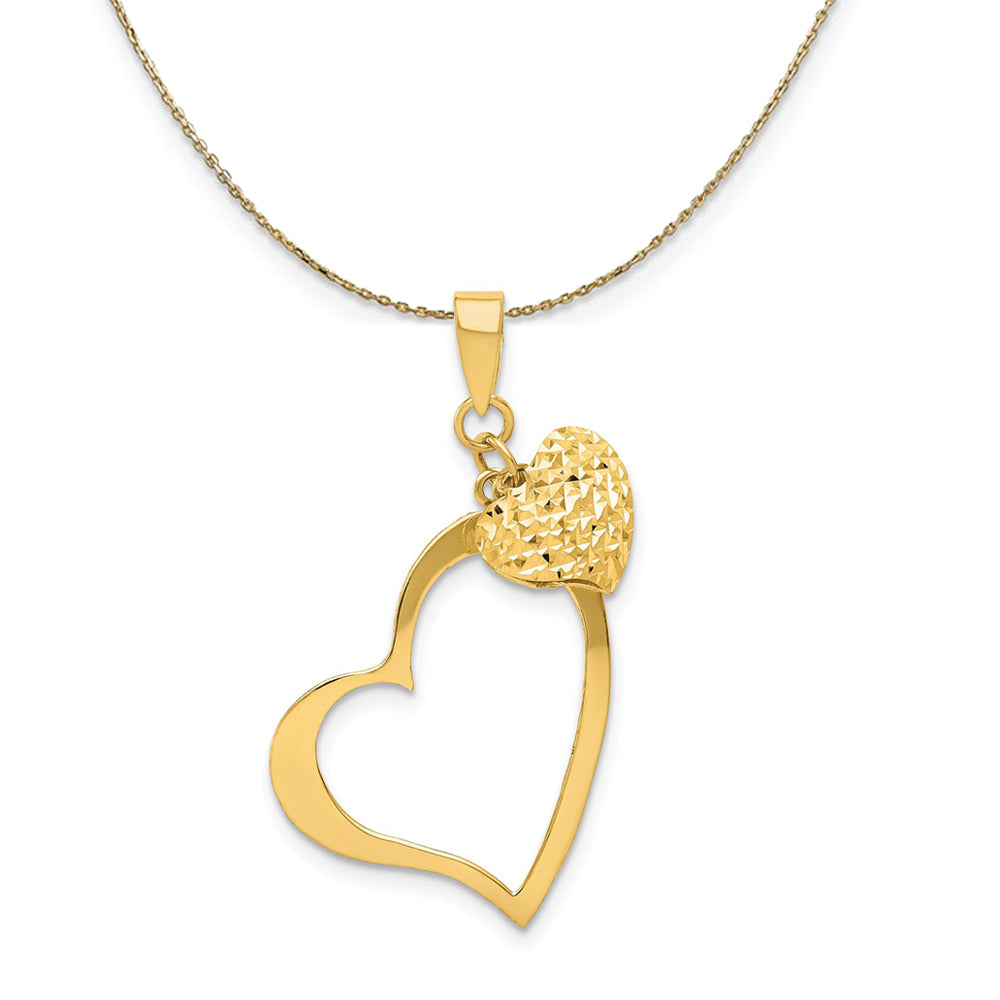 14k Yellow Gold Open Heart and Puffed Heart (17mm) Necklace, Item N23788 by The Black Bow Jewelry Co.
