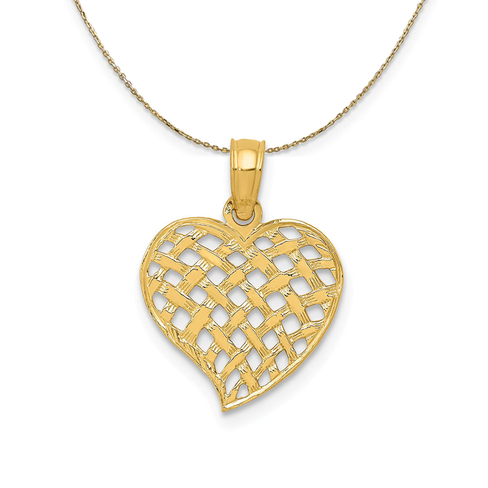 14k Yellow Gold Basket Weave Heart Necklace, Item N23795 by The Black Bow Jewelry Co.