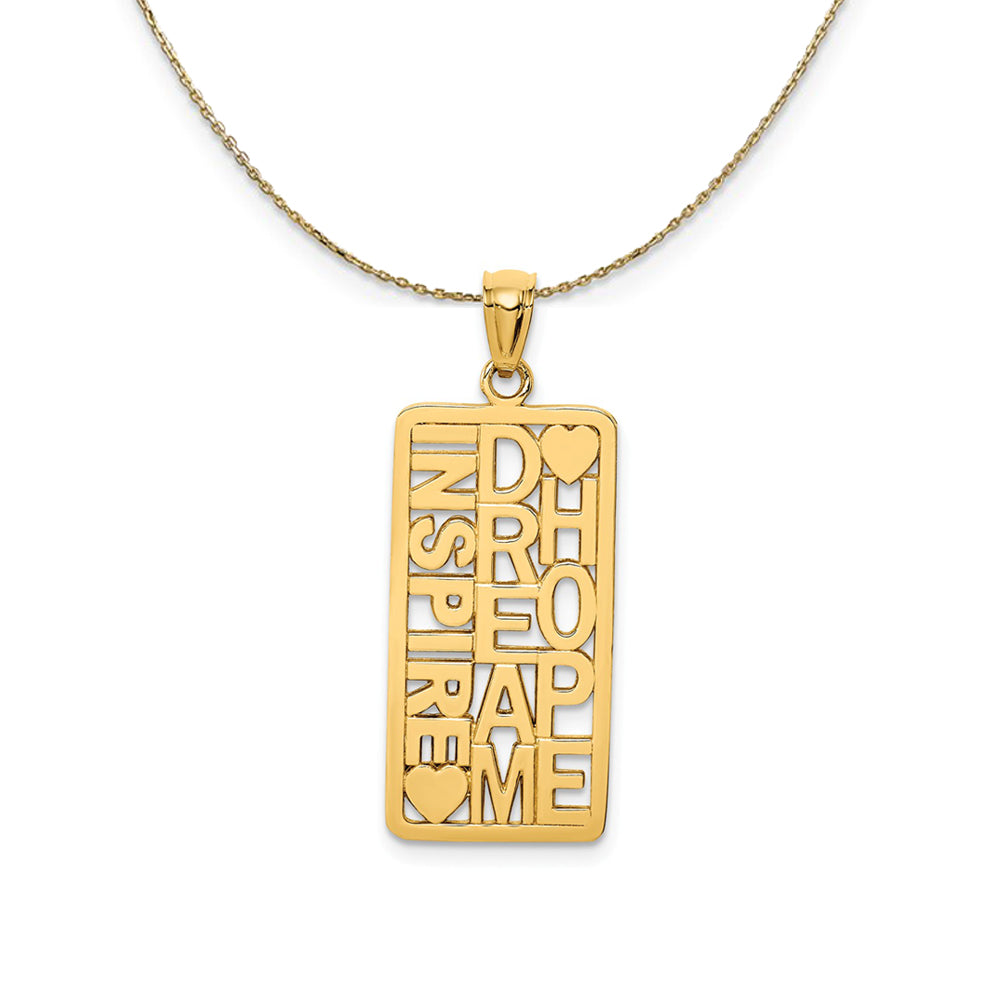 14k Yellow Gold Inspire, Dream, Hope Rectangular Necklace, Item N23798 by The Black Bow Jewelry Co.