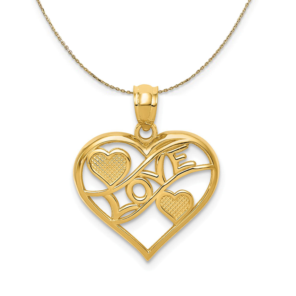 14k Yellow Gold Love and Hearts Necklace, Item N23799 by The Black Bow Jewelry Co.
