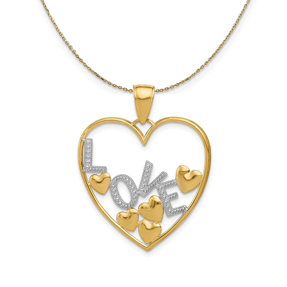 14k Yellow Gold w Rhodium Floating Love Hearts (25mm) Necklace, Item N23810 by The Black Bow Jewelry Co.