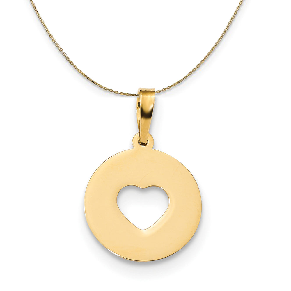 14k Yellow Gold Disc with Cut Out Heart Necklace, Item N23815 by The Black Bow Jewelry Co.