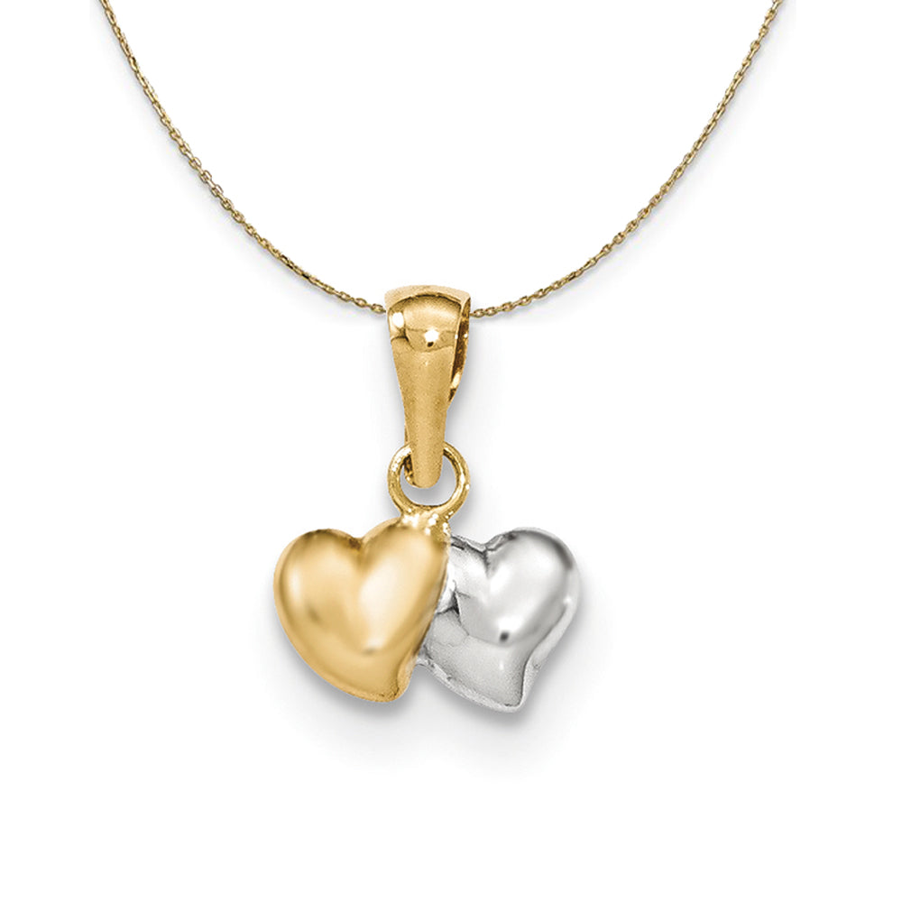 14k Yellow Gold with Rhodium Hollow Two Heart, 10mm Necklace, Item N23816 by The Black Bow Jewelry Co.