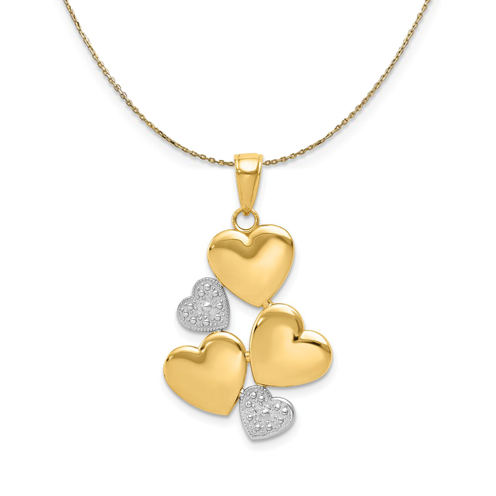 14k Yellow Gold and Rhodium Heart Cluster Necklace, Item N23821 by The Black Bow Jewelry Co.
