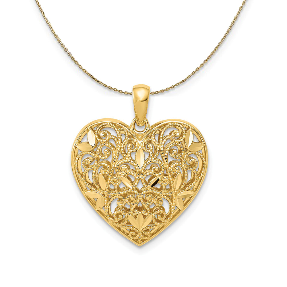 14k Yellow Gold Ornamental Heart Necklace, Item N23825 by The Black Bow Jewelry Co.