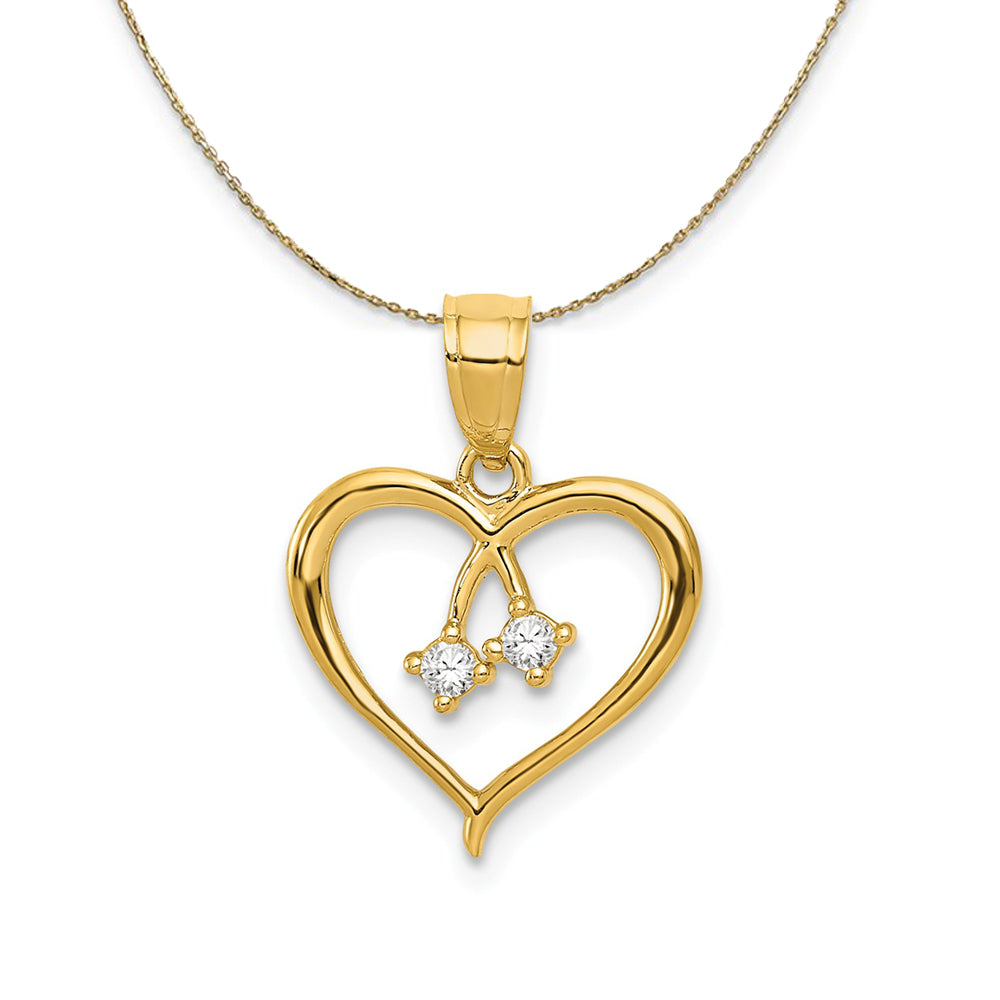 14k Yellow Gold & Cubic Zirconia Cut Out Heart Necklace, Item N23828 by The Black Bow Jewelry Co.
