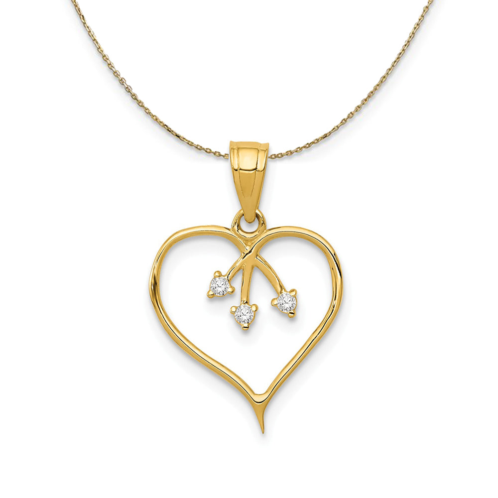 14k Yellow Gold & CZ Three Stone Heart Necklace, Item N23829 by The Black Bow Jewelry Co.
