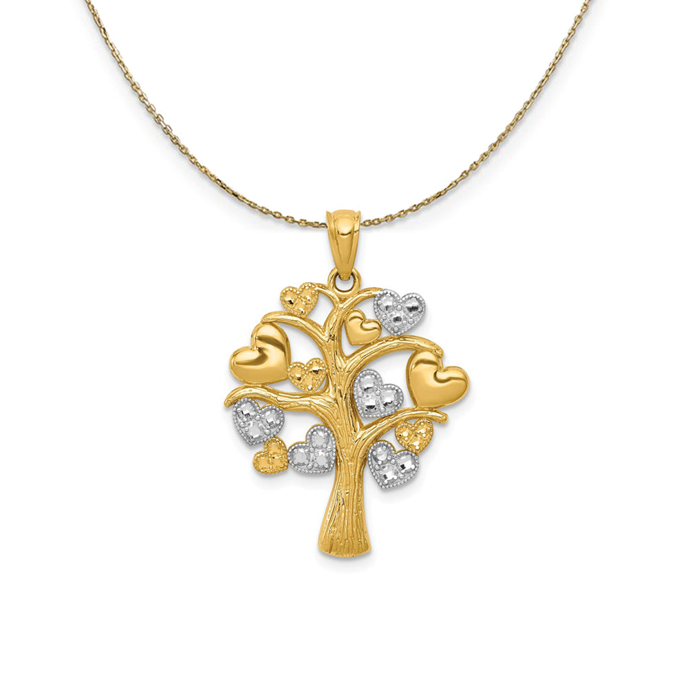 14k Yellow Gold and Rhodium Tree of Life Hearts Necklace, Item N23830 by The Black Bow Jewelry Co.