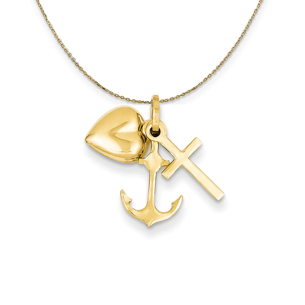 14k Yellow Gold Faith, Hope and Charity Triple Charm Necklace, Item N23831 by The Black Bow Jewelry Co.