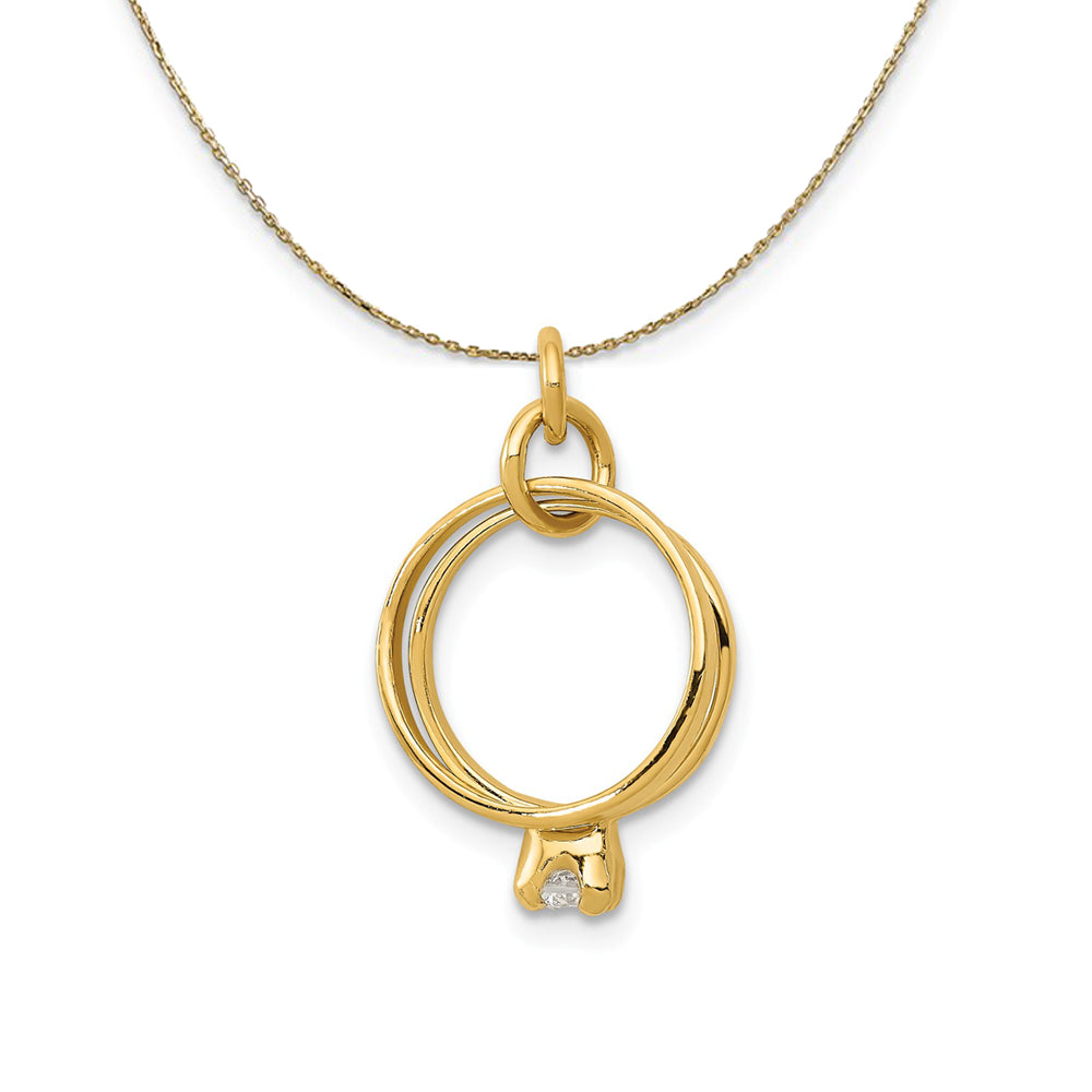 14k Yellow Gold & CZ Wedding Rings (11mm) Necklace, Item N23834 by The Black Bow Jewelry Co.