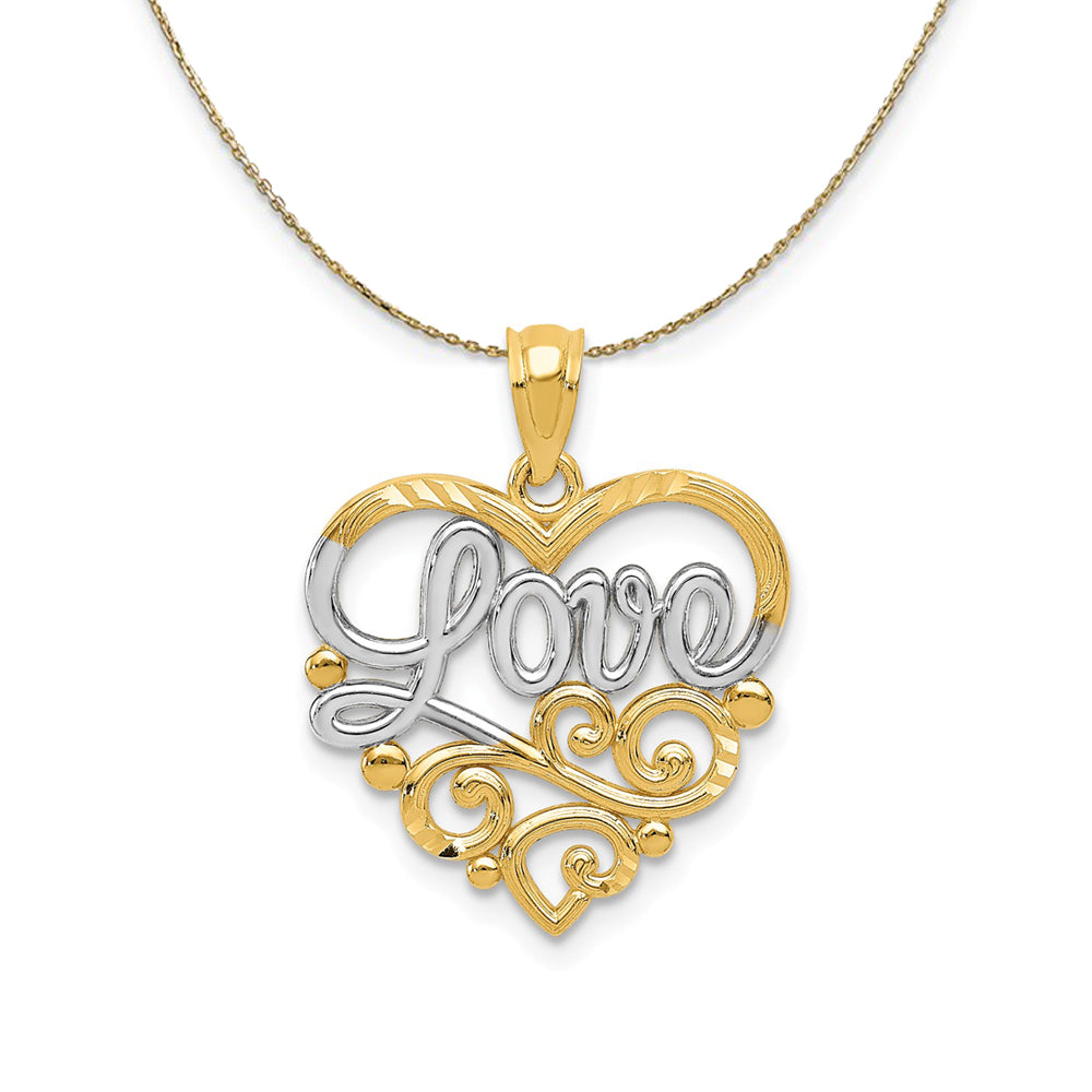 14k Yellow Gold Scroll Love (17mm) Necklace, Item N23836 by The Black Bow Jewelry Co.