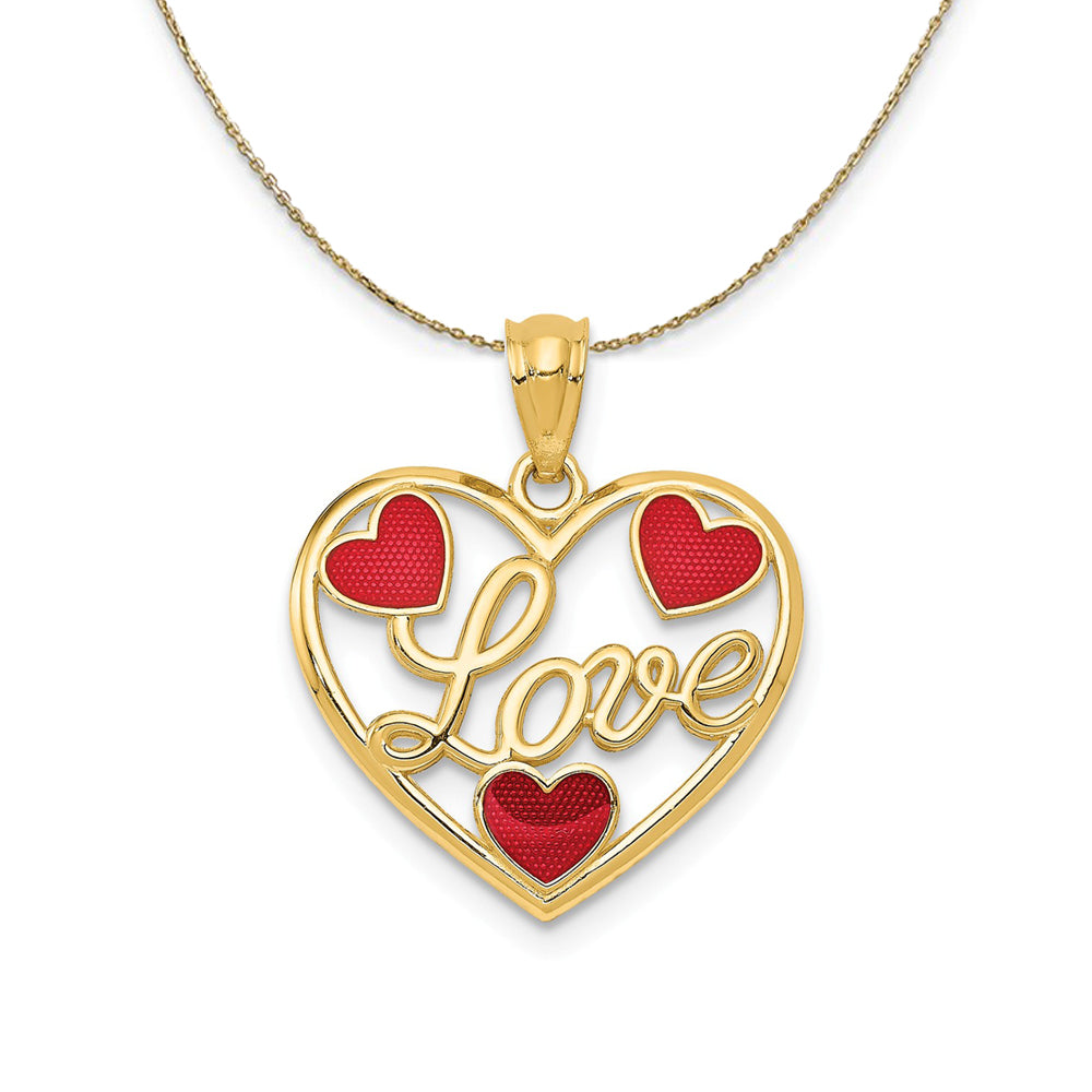14k Yellow Gold Enameled Hearts (17mm) Necklace, Item N23838 by The Black Bow Jewelry Co.