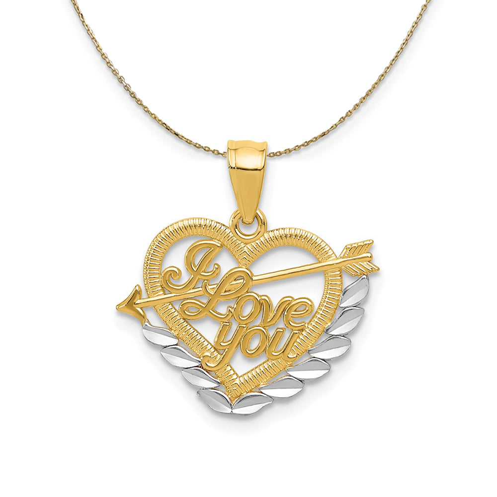 14k Yellow Gold and Rhodium I Love You Heart, 17mm Necklace, Item N23841 by The Black Bow Jewelry Co.