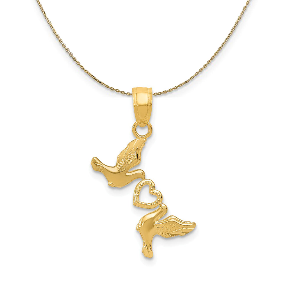 14k Yellow Gold Doves with Heart Necklace, Item N23844 by The Black Bow Jewelry Co.