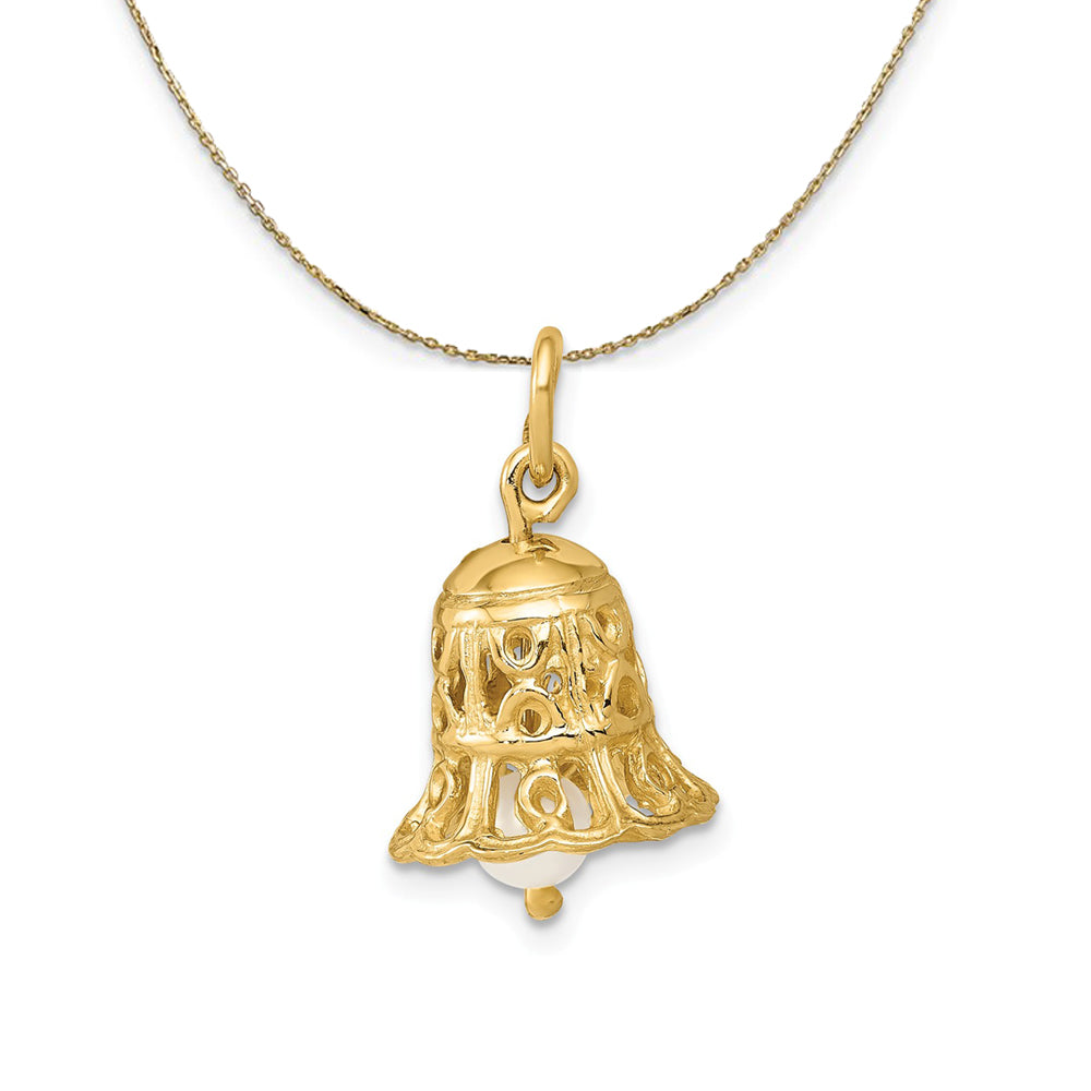 14k Yellow Gold & FW Cultured Pearl 3D Wedding Bell Necklace, Item N23849 by The Black Bow Jewelry Co.