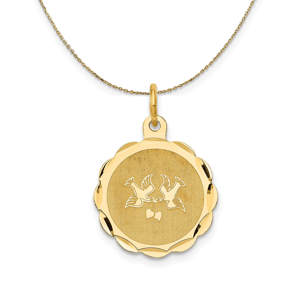 14k Yellow Gold Love Birds Disc Necklace, Item N23856 by The Black Bow Jewelry Co.