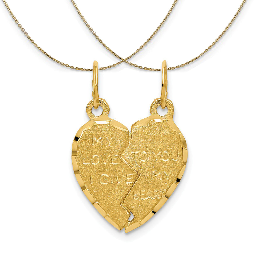 14k Yellow Gold My Love Heart Set of 2 Charms Necklace, Item N23866 by The Black Bow Jewelry Co.