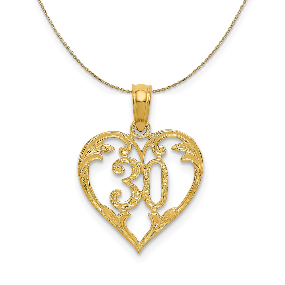 14k Yellow Gold 30 Heart Scroll Design Necklace, Item N23901 by The Black Bow Jewelry Co.