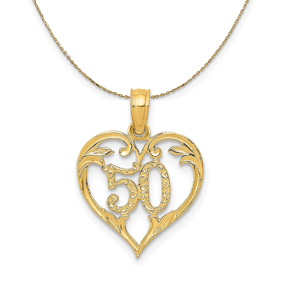 14k Yellow Gold 50 Heart Scroll Design Necklace, Item N23902 by The Black Bow Jewelry Co.