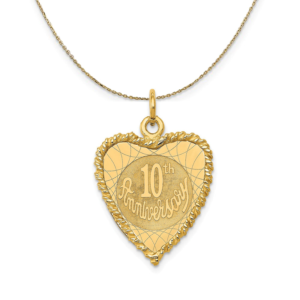 14k Yellow Gold 10th Anniversary Rope Heart Necklace, Item N23918 by The Black Bow Jewelry Co.