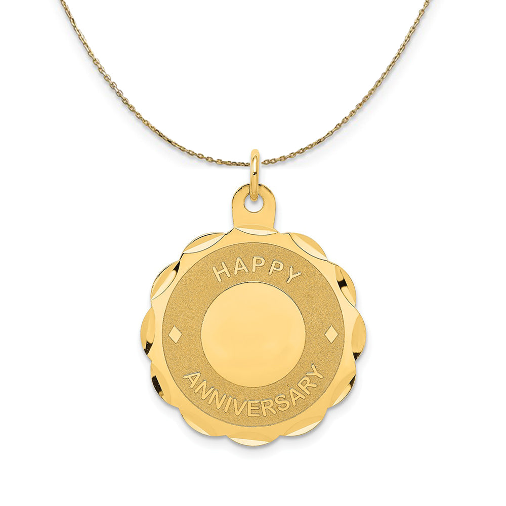 14k Yellow Gold Happy Anniversary Circle Necklace, Item N23926 by The Black Bow Jewelry Co.