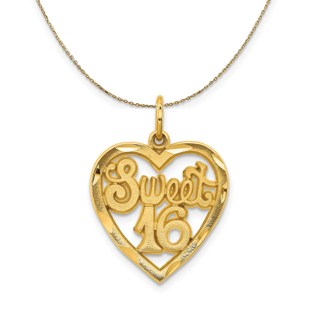 14k Yellow Gold Sweet 16 in a Heart (17mm) Necklace, Item N23962 by The Black Bow Jewelry Co.