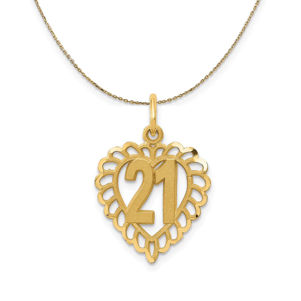 14k Yellow Gold Number 21 Heart Necklace, Item N23985 by The Black Bow Jewelry Co.