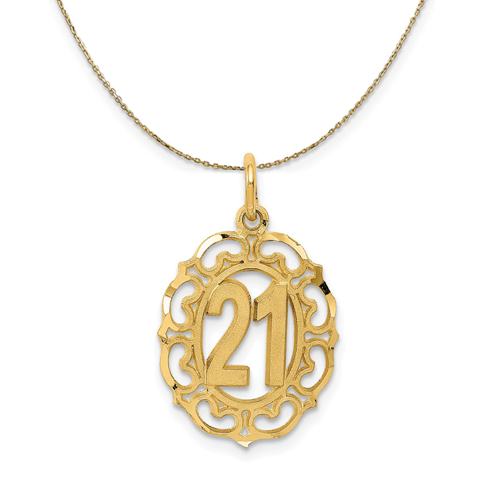 14k Yellow Gold Number 21 Oval Heart Accent Necklace, Item N23986 by The Black Bow Jewelry Co.