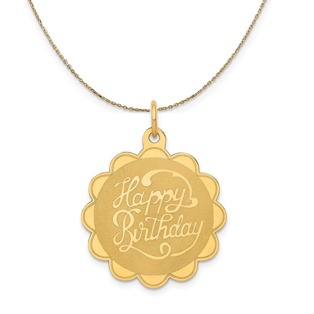 14k Yellow Gold Happy Birthday Disc Necklace, Item N23996 by The Black Bow Jewelry Co.