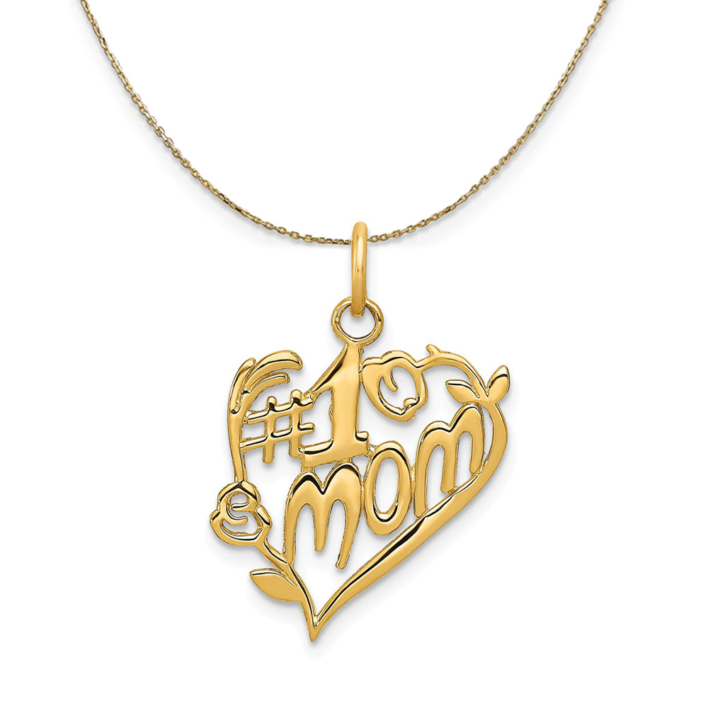 14k Yellow Gold #1 Mom Heart Necklace, Item N24009 by The Black Bow Jewelry Co.