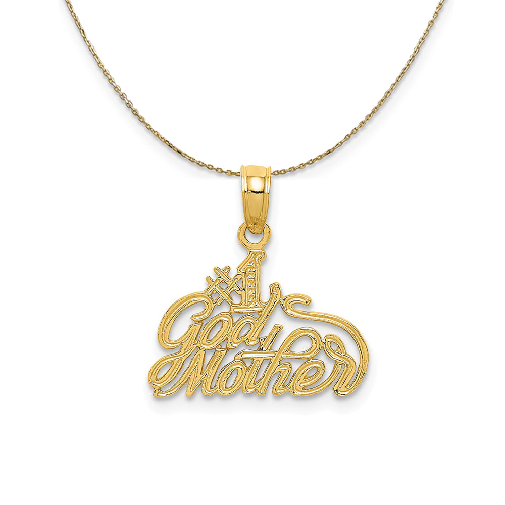 14k Yellow Gold Cursive #1 Godmother Necklace, Item N24051 by The Black Bow Jewelry Co.