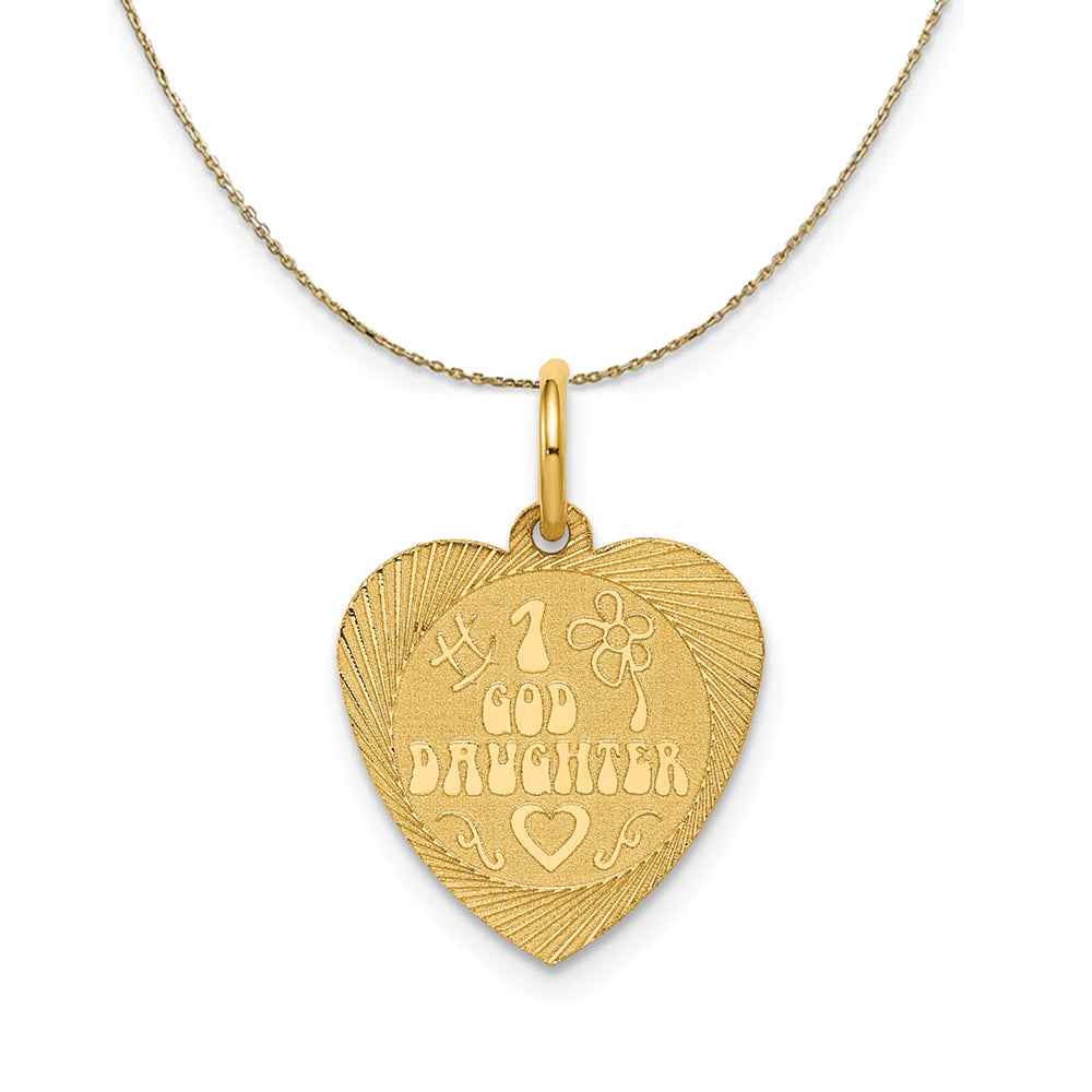 14k Yellow Gold #1 Goddaughter Heart Disc (17mm) Necklace, Item N24068 by The Black Bow Jewelry Co.
