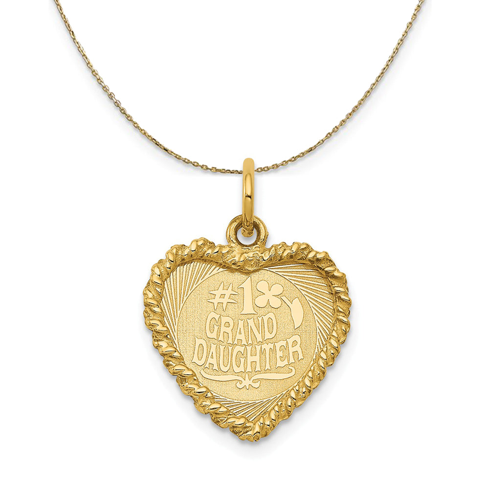 14k Yellow Gold #1 Granddaughter Engravable Heart Necklace, Item N24108 by The Black Bow Jewelry Co.